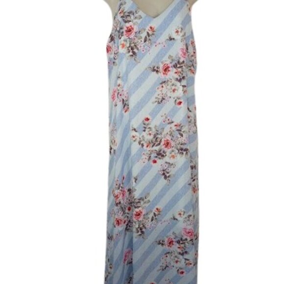 Sweet Olive Womens Maxi Dress Blue Pink Floral Striped Cut Out M New - Picture 2 of 5